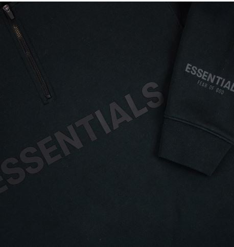 ESSENTIALS BLACK HALF ZIP SWEATSHIRT